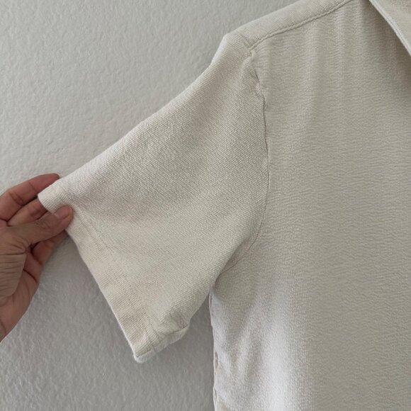 Arket Textured Casual Button Down Shirt Short Sleeve Cotton Ivory Sz XL - Picture 3 of 11